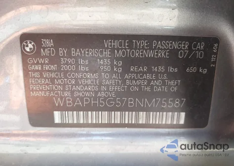 2011 BMW 328I from USA, damaged, VIN WBAPH5G57BNM75587